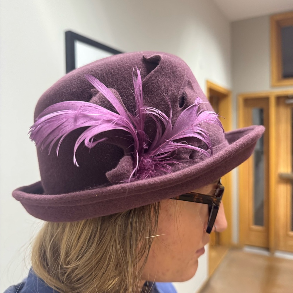 Vintage Louise Green Purple Cashmere Brimmed Hat | Medium